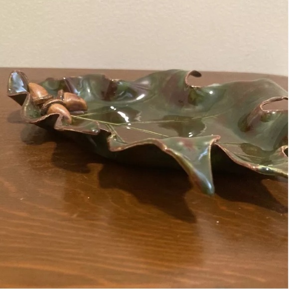 Pat Young Handmade Original Numbered Ceramic Vintage Oak Leaf Candy Dish Acorns - Picture 5 of 7